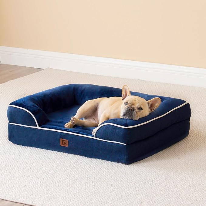 EHEYCIGA Orthopedic Dog Beds for Extra Large Dogs, Waterproof Memory Foam XL Dog Bed with Sides, Non-Slip Bottom and Egg-Crate Foam Big Dog Couch Bed with Washable Removable Cover, Navy