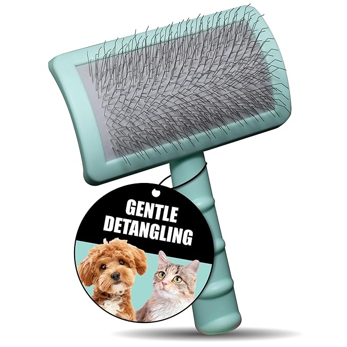 Tauro Pro Line Plastic Long & Short Hair Slicker Dog Brush for Deshedding & Detangling - Mint Slicker Brush for Dog & Cat Grooming - Rectangular, Flexible Cushion & Non-Slip Grip