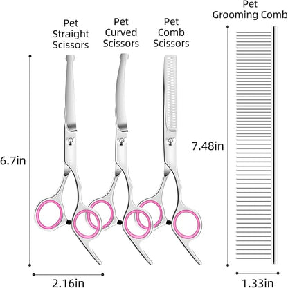 Dog Grooming Scissors Set - Dog Grooming Scissors with Safety Round Tip, 6 in 1 Heavy Duty Pet Grooming Scissor for Dogs, Cats and Other Animals
