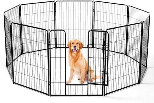 Dog Playpen, 8 Panel 40 Height Puppy Fence Exercise Pen for Yard Gate, Indoor Outdoor Heavy Duty Anti-Rust Metal Playpens with Doors Portable for RV Camping - Small/Medium/Large Pets