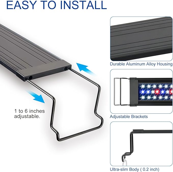 OYO WATER Aquarium LED Light 48"-56" with Timer, 24/7 Cycle, 5 Dimmable Brightness, Sunrise/Sunset Simulation for 10/20/30/55 Gallon Fish Tank