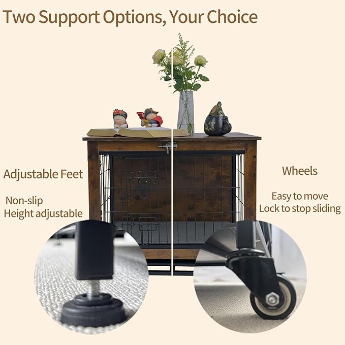 Dog Crate Furniture for Medium Dogs, Decorative Wooden Dog Kennel Cage House Indoor for Puppy Pet with Tray Cushion Foldable Top, Storage Playpen, End Side Table, Medium,31" L,Rustic Brown