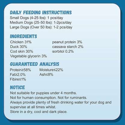 Dog Treats, Chicken Duck Wrapped Cod Skin Sticks Rawhide-Free Grain-Free Dog Chewy Treats for Dog Healthy Teeth and Coat Training Treats for Small Medium Large Dog 9-10 Counts