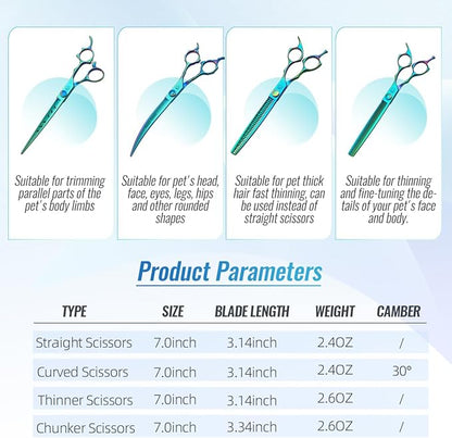 Dog Grooming Scissors: 5 in 1 Pet Shears Set Made Of Japanese 440C Advanced Stainless Steel Trimming Dogs Cats and Other Pets Green