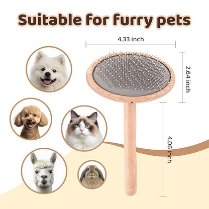 Dog Slicker Brush for Shedding, Grooming, Dematting - Long/Short Hair Pets, Poodle, Puppy & Indoor Cats, Oval Pin Brush with Coated Tips & Air-Cushion Design, Lightweight Beech Wood Body