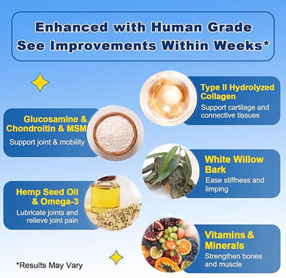 Glucosamine for Dogs - Joint Supplement for Dogs - Chondroitin, MSM, Omega-3, Support Mobility, Cartilage, Dog Joint Pain Relief, Hip and Joint Supplement Dog for All Breed, 120 Crunchy Bite