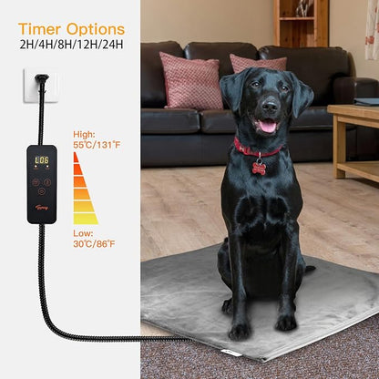 Toozey Pet Heating Pad, 6 Adjustable Temperature Dog Cat Heating Pad with Timer, Waterproof Heated Cat Bed with Chew Resistant Cord, Electric Heating Pads for Cats, Indoor Pet Heated Mat 18x16in