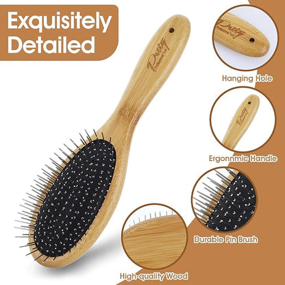 Dog Pin Brush, Airbag Grooming Wooden Comb Pet 20mm Stainless Steel Round Pin Slicker Brush with Bamboo Handle for Removing Shedding Tangles Dead Undercoat