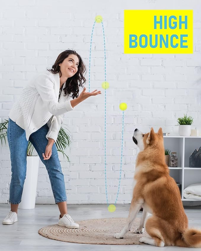 PrimePets Tennis Balls for Dogs, 2.5 Inch Thick Bouncy Dog Ball, Interactive Dog Toys for Indoor Outdoor, Fetch Balls for Medium, Large Dogs