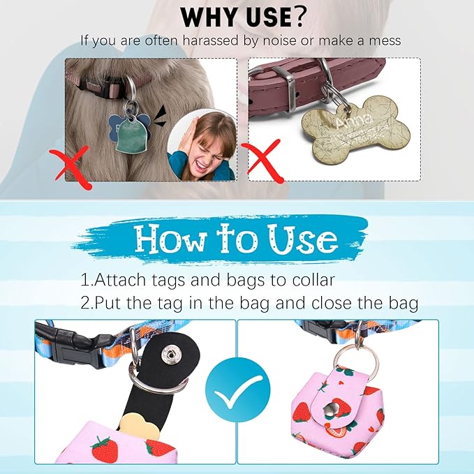 6 Pieces Dog Tag Holder Portable Pet ID Tag Soundless Dog Tag Silencer Bag Dog Tag Cover with Rings Quiet Dog Tag Bag Protector for Dogs Cats Pets (Summer Style)