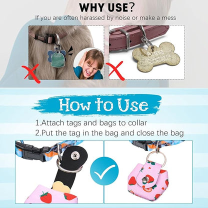 6 Pieces Dog Tag Holder Portable Pet ID Tag Soundless Dog Tag Silencer Bag Dog Tag Cover with Rings Quiet Dog Tag Bag Protector for Dogs Cats Pets (Summer Style)