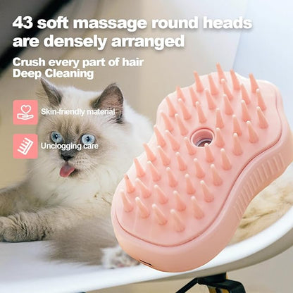 Cat Steamy Brush Dog brushes Cat Claw Pet Brush for Shedding Grooming, Lightweight Skin Friendly Pet Brush Hair Removal Comb Brushes for Long or Medium Haired Cats(Pink)