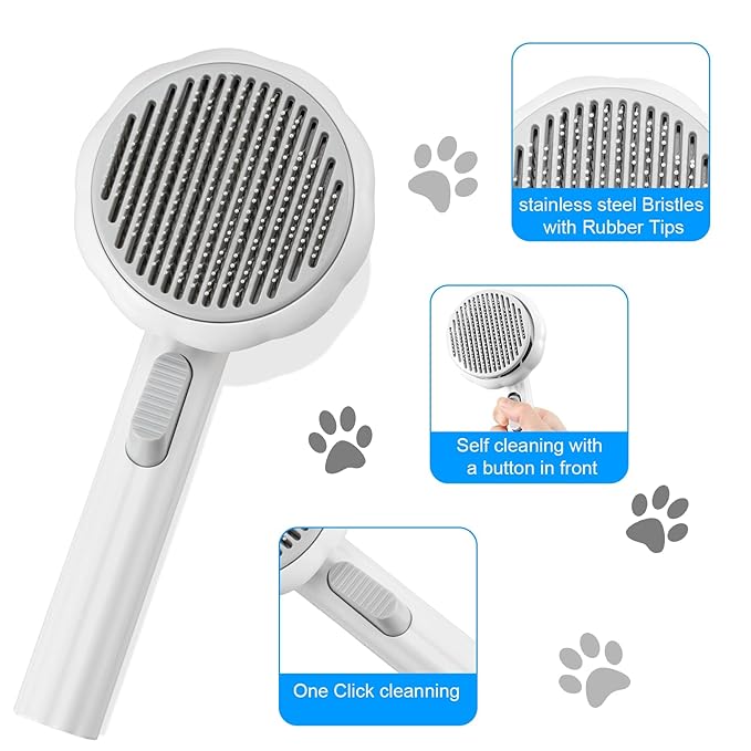 Pet Grooming Brush,Cat Brush for Shedding,Self Cleaning Slicker Brush for Short and Long Haired Dogs Cats Rabbits,Dog Brush Gently Removes Loose Undercoat, Mats and Tangled Hair-Pumpkin White
