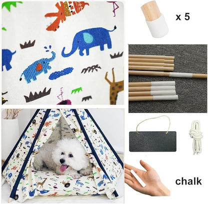 Solid Wood Cat Tent Indoor with Thick Mat,Portable Dog House Dog Teepee Tent,Cute Cat Teepee Cave, Cat Bed,Dog Bed Tent,Puppy Bed Tent,Bunny Tent,Pet Tent Teepee