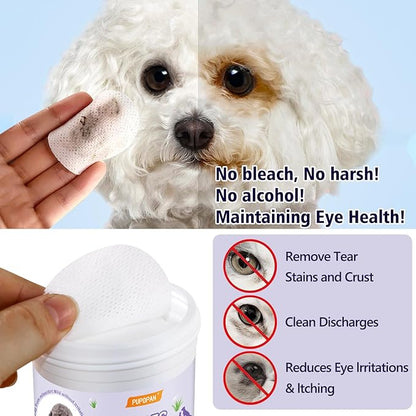 Dog Eye Wipes, 130 Count Universal Cat and Dog Tear Stain Remover Wipes, Hypoallergenic Natural Grooming Wipes for Pets Eyes Ears Nose
