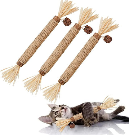 Cat Toys,3PCS Kitten Toys for Indoor Cats Catnip Toy for Chewing Silvervine Stick for Cleaning Teeth Kitty Dental Treat Interactive Toy Kitty Snack Self Play Wand Cat Mint Lick
