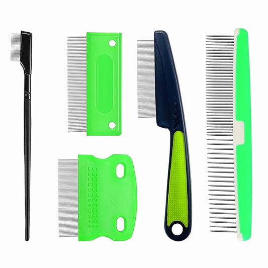 5 Pieces Pet Grooming Comb, Pet Hair Comb Rubber Handle Dog Hair Comb, Dog Eye Combs Pet Grooming Comb Flea Comb for Dog/Cat/Small Pets Removing Eye Mucus, Removes Knots, Mats and Tangles