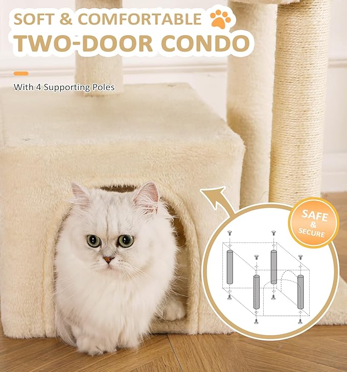 Made4Pets Cat Tree, Small Cat Tower for Indoors Cats, Cute Wood Kitty Condo with Scratching Post and Pad, 29" Multi-Level Modern Activity Climbing Furniture for Small and Medium Cats, Beige