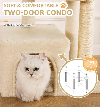 Made4Pets Cat Tree, Small Cat Tower for Indoors Cats, Cute Wood Kitty Condo with Scratching Post and Pad, 29" Multi-Level Modern Activity Climbing Furniture for Small and Medium Cats, Beige