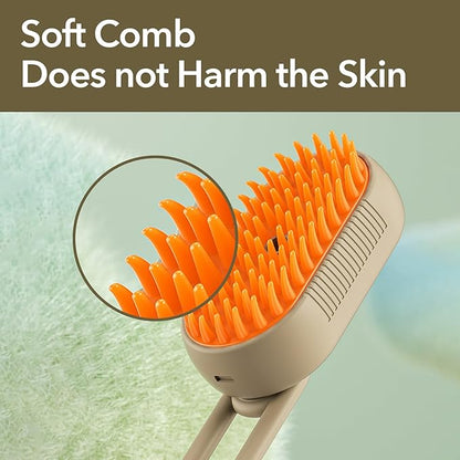 2nd Generation 3-in-1 Cat Steam Brush for Shedding, Pet Hair Removal Comb with Water Tank, Spray Cat Brush for Pet Grooming, Steamy Cat Brush for indoor Haired Cats, Dogs and Rabbits (Khaqi)