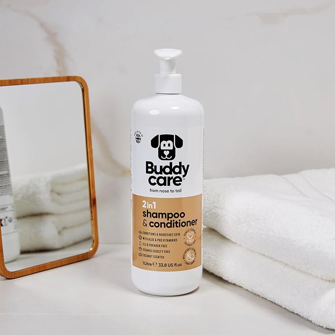 2in1 Dog Shampoo & Conditioner by Buddycare | Coconut Scented | with Aloe Vera and Pro Vitamin B5 (33.8oz)