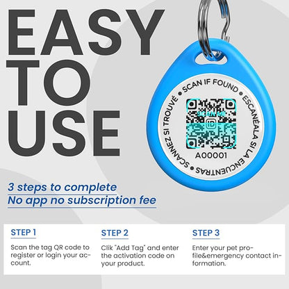 Dog Tags Personalized, QR Code Pet ID Tags for Dog Collar, Online Profile, Scan Location Alerts, Blue
