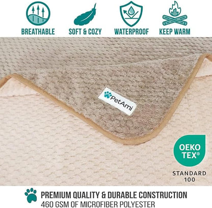 PetAmi Waterproof Dog Blanket, Leakproof Puppy Blanket for Small Medium Dog, Furniture Sofa Couch Cover Protector, Fleece Pet Throw Indoor Cat Kitten, Reversible Washable Soft Plush, 24x32 Taupe Beige