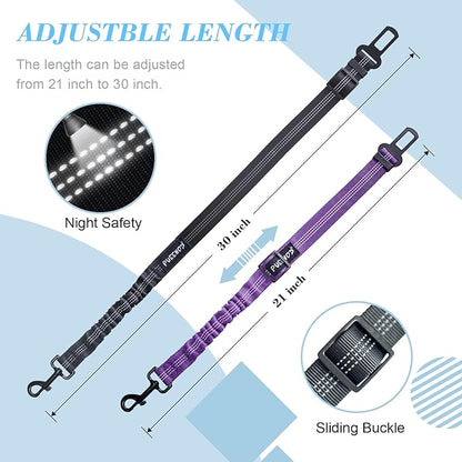 2 Pack Dog Seat Belt Adjustable Dog Car Seatbelts for Vehicle Nylon Pet Safety Seat Belt with Elastic Bungee Buffer Reflective & Durable Car Harness for Dogs (Black + Purple)