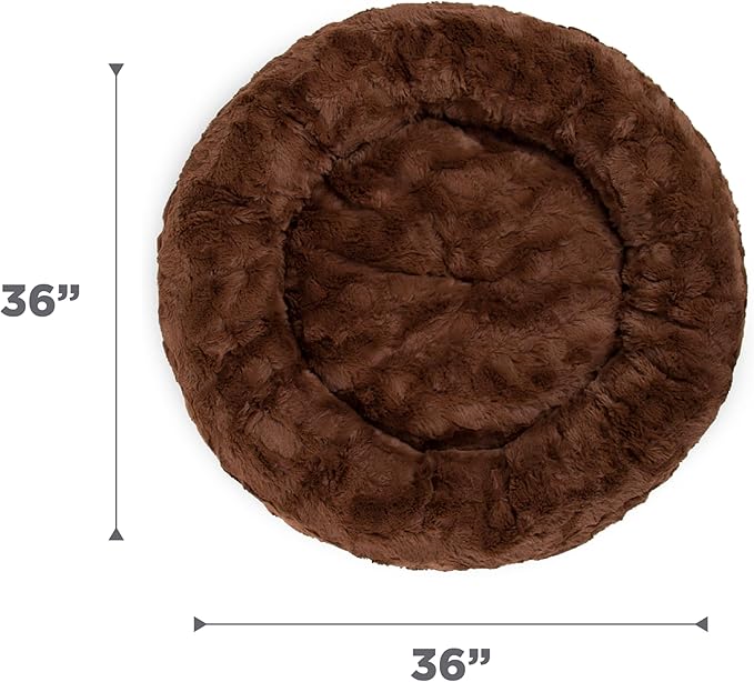 Best Friends by Sheri Original Calming Donut Dog and Cat Bed, Lux Faux Fur, Dark Brown, (36in x 36in) - Anxiety Relief for Pets Up to 100 lbs