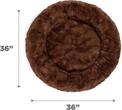Best Friends by Sheri Original Calming Donut Dog and Cat Bed, Lux Faux Fur, Dark Brown, (36in x 36in) - Anxiety Relief for Pets Up to 100 lbs