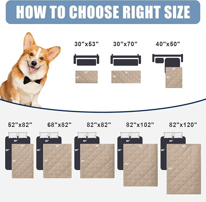 Smiry Waterproof Dog Blanket, Reversible Dog Bed Cover Pet Blanket, Soft Couch Cover for Dogs Washable, Bed Couch Sofa Furniture Protector for Puppy Cat Kids (68"x82", Taupe/Beige)