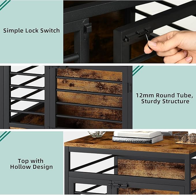 YITAHOME 24" Dog Crate Furniture with Wheels, Farmhouse Decorative Wood Dog Cage End Table Chew-Resistant Wooden Dog Kennel Indoor for Small Dogs, Rustic Brown