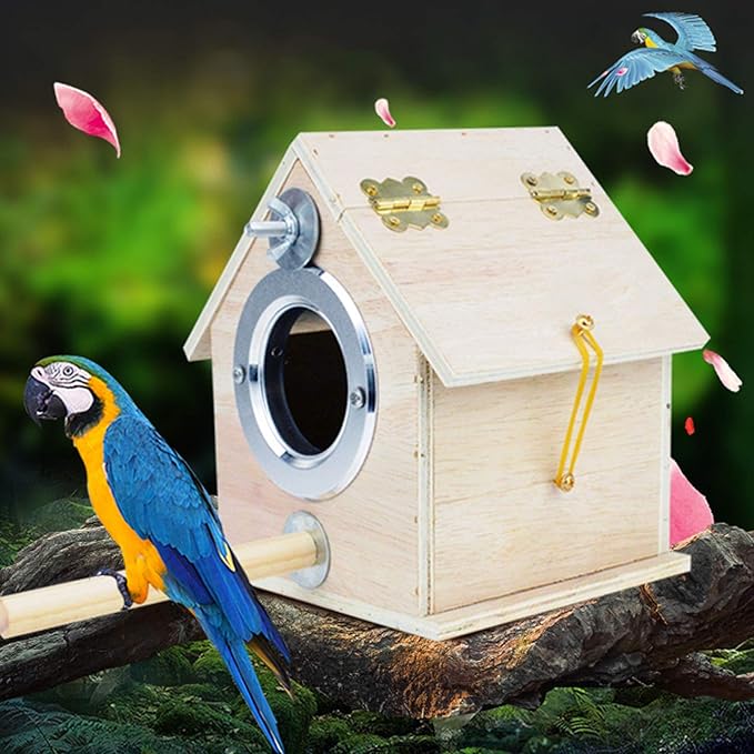 Hamiledyi Bird Nesting Box, Parakeet Breeding Box Wood Parrot Nesting House Cockatiel Mating Aviary Cage Box for Parakeet Budgie Conure Lovebirds