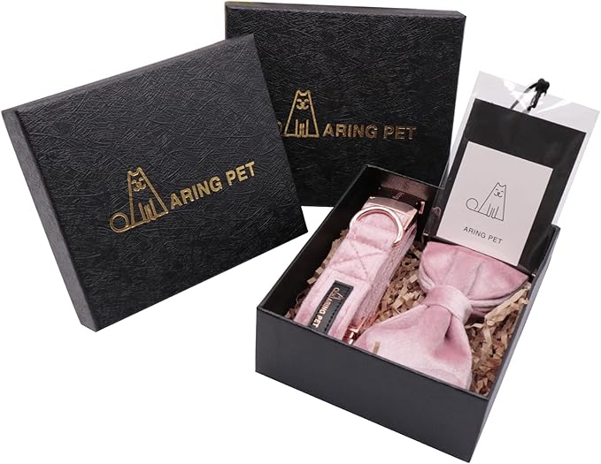 ARING PET Velvet Dog Collars with Bow tie, Bowtie Dog Collar, Cute Pink Collar for Girl and Boy Dogs,X-Large.