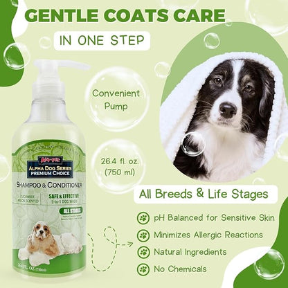 Alpha Dog Series All Stages Dog Grooming Natural Dog Shampoo and Conditioner with Aloe Vera, pH balanced Shampoo for Dogs, Tear-Free, Moisturizing Dog Shampoo for Sensitive Skin - 26.4 Oz