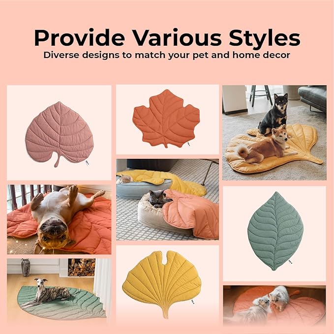 Dog Blanket Mat for Dogs Cats, 40_46" Leaf Design Pet Blankets Cover Machine Washable Double-Sided for Bed Couch Sofa Floors Furniture Protection, Maple Red