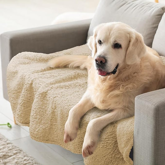 furrybaby Dog Blanket Soft Dog Blankets for Large Dogs Puppy Essentials Washable Sherpa Fleece Cat Blanket 41x65 Inches for Bed Furniture Couch Sofa (X Large, Beige)