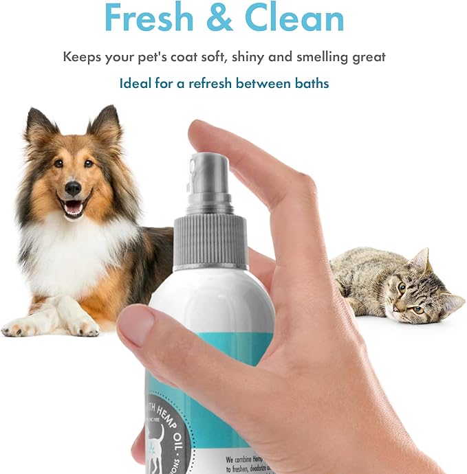 Petkin Hemp Waterless Dog Shampoo Spray  with Hemp Oil & Soothing Vanilla Extract, 8 fl oz  for Cats and Dogs  Soothes, Calms & Conditions, Keeps Pet Smelling Great  for Home and Travel