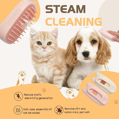 Cat Steam Brush, Steam Brush for Cats, Steamy Cat Brush with Water Tank, Upgraded 3 in 1 Multi-functional Cat Massage Brush for Shedding.(Off White)