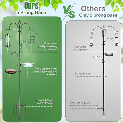 Bird Feeding Station Kit, 87 Inches Bird Feeder Pole for Outside, Premium Feeder Stand Hanging Kit with Water Bowl, Mesh Tray and Metal Suet for Attracting Wild Birds