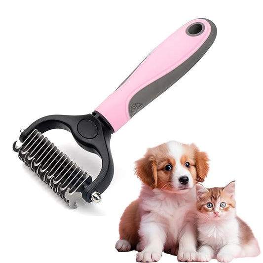 PetnBeyond Undercoat Rake - Double Sided Dematting Brush Tool for Cats and Dogs - Shedding Comb Mat Remover Deshedder - Safe Detangler - Dog Grooming Brush - Easy Mats and Tangles Removing - Cat Brush