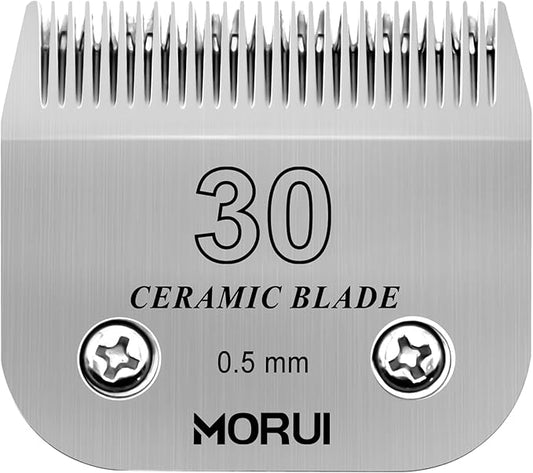 30 Cut Length 1/50"(0.5mm) Detachable Ceramic Pet Dog Clipper Blades Compatible with Most Andis,Oster A5 Wahl KM Series Clippers