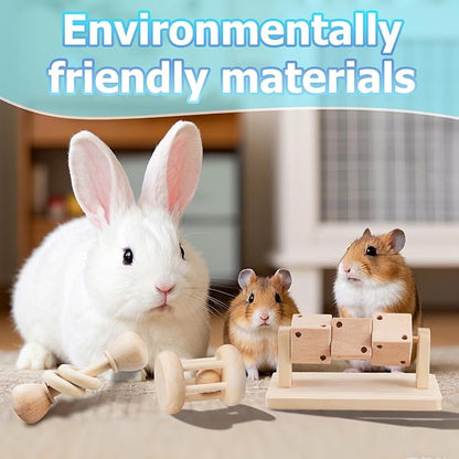 3 Pcs Wooden Hamster Enrichment Toys, Guinea Pig Chew Toys for Syrian & Dwarf Hamsters,Rabbits, Gerbils, Rats, Chinchillas, Small Animals Playing Teeth Grinding Indoor Outdoor