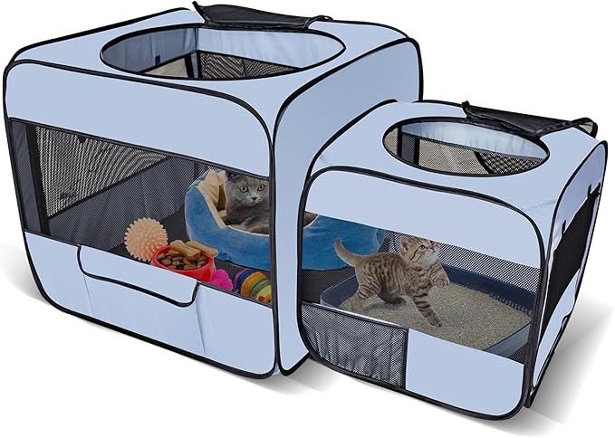 Pop up Portable Cat Playpen 2-in-1 Dog Playpen, No Assembly Need, Pet Cat Dog Tent Crates with Pet Pee Pads, Cats Enclosure for Kitten and Puppy Indoor Outdoor Use(No Divider, Unified Space)