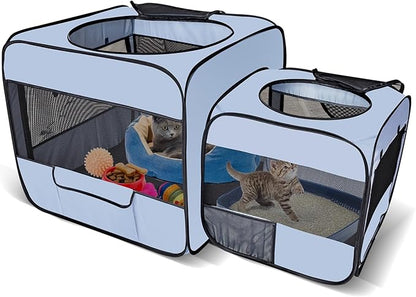Pop up Portable Cat Playpen 2-in-1 Dog Playpen, No Assembly Need, Pet Cat Dog Tent Crates with Pet Pee Pads, Cats Enclosure for Kitten and Puppy Indoor Outdoor Use(No Divider, Unified Space)