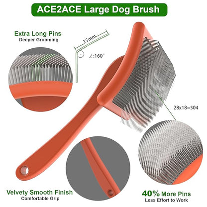 ACE2ACE Dog Slicker Brush, Doodle & Poodle Grooming Brush with Stainless-steel Comb, Large Dog Brush for Goldendoodles, Labradoodles, Golden Retriever and Poodles to Remove Tangles, Undercoat & Mats