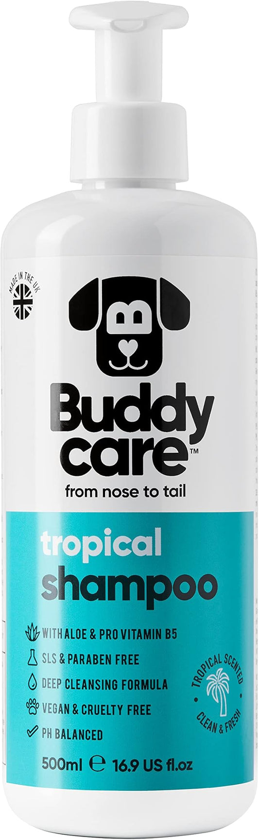 Tropical Dog Shampoo by Buddycare | Dry Skin & Itchy Skin Relief for Smelly Dogs | Deep Cleansing Shampoo for Dogs Puppy Sensitive Skin | Dog Shampoo & Conditioner | with Aloe & Vitamin B5 (16.90oz)