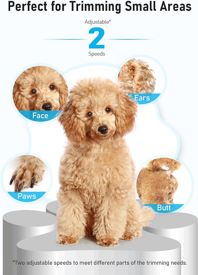 Dog Paw Trimmer with LED Light, Rechargeable Cordless Dog Clippers with Wider Blade for Grooming Pet's Paw Pad, Low Noise 2 Speed Electric Cat Hair Shaver for Small Areas