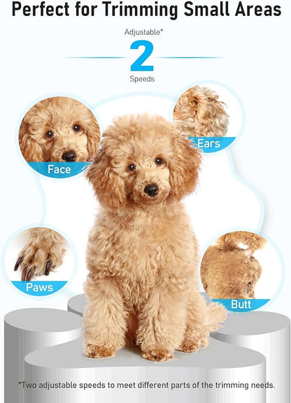 Dog Paw Trimmer with LED Light, Rechargeable Cordless Dog Clippers with Wider Blade for Grooming Pet's Paw Pad, Low Noise 2 Speed Electric Cat Hair Shaver for Small Areas