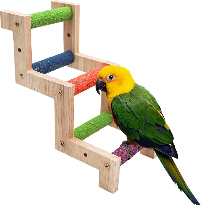 Bird Ladder Bridge, Wooden Parrot Hamster Climbing Ladder Toys, Bird Perch Stand, Bird Cage Accessories, Small Animals Climbing Toy for Parrot Hamster Rat Squirrel Sugar Gliders Parakeets Cockatiels